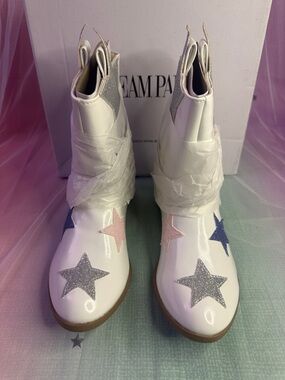 Dream Pairs White Ankle Boots with Glitter Star Accents